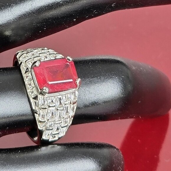 925 Sterling Silver Ring SZ 6.5 with Octagon Natural Ruby 9x7mm Gemstone - Picture 9 of 13